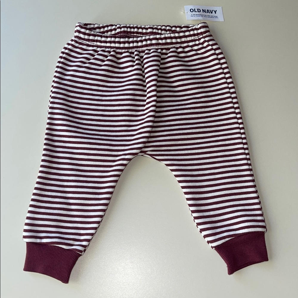 Old Navy Baby Maroon & White Striped Pants 6-12 Months